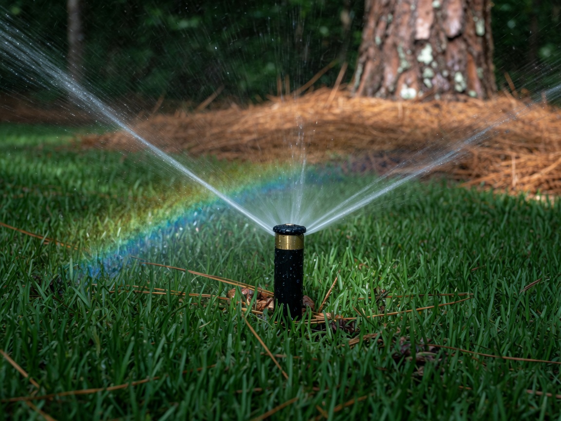 Close-up of a pop-up spray head in thick turf